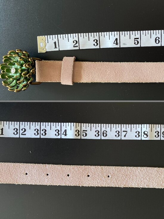 Lucky Brand Vintage Leather Belt Size M Green Enamel Flower 3D Buckle Boho Y2K main image 7